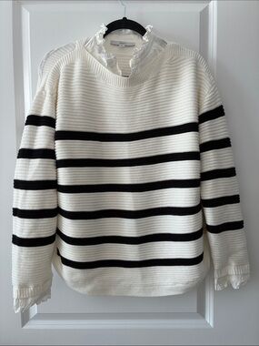 NEXT Size M Striped 2-in-1 Layered Knit Jumper with a Poplin Ruffle